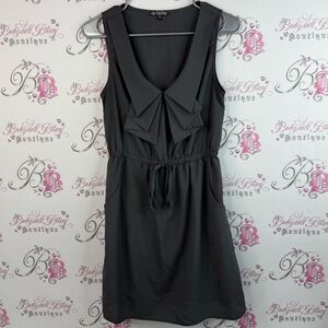 BeBop dress, ruffles tie up waist pockets, Dark Gray Sleeveless Mini Dress